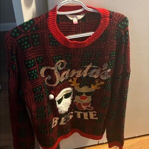 No Boundaries Red and Green Santa's Bestie Sweater